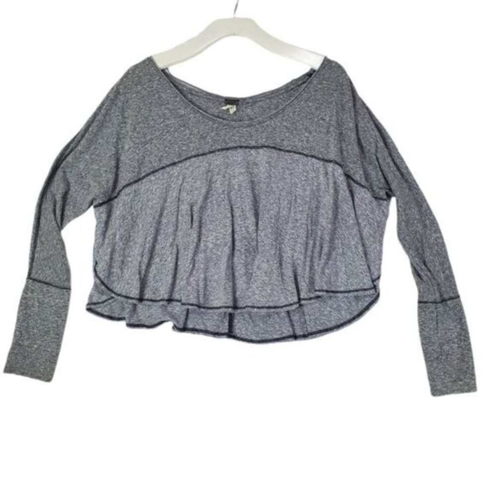 We The Free Women Boho Gorpcore Oversized Boxy Crop Top XS Gray Laguna Tee Cozy